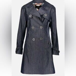 NANETTE LEPORE SzXL ELEGANT TWILL DOUBLE BREASTED TRENCH COAT DENIM on denim